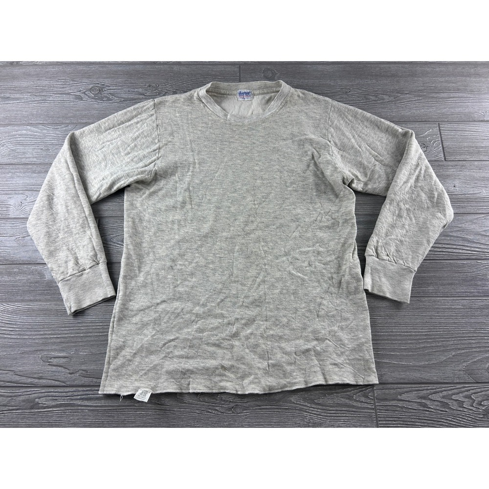 Vintage Duofold Two Layer Thermal Shirt Mens Large Gray Wool Blend L/S Crewneck